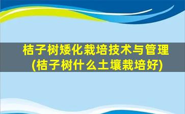 桔子树矮化栽培技术与管理(桔子树什么土壤栽培好)