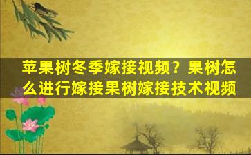 苹果树冬季嫁接视频？果树怎么进行嫁接果树嫁接技术视频